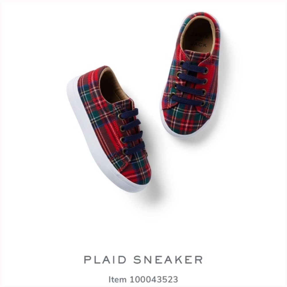 Janie and Jack Plaid Kids Shoes with Red and Blue Accents
